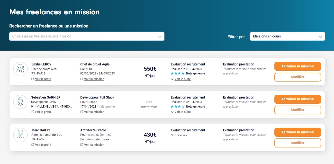 Mes freelances en mission